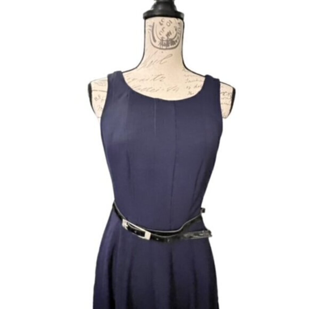NY&C Womens Fit & Flare Dress Size 4 Sleeveless Belted Lined Full Skirt Blue EUC - Picture 5 of 15